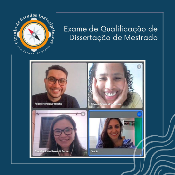 Print de tela da sala do Google Meet em que o exame foi realizado: Pedro Witchs, Silvana Aguiar dos Santos, Cláudia Kawachi-Furlan e Eliana Burgarelli